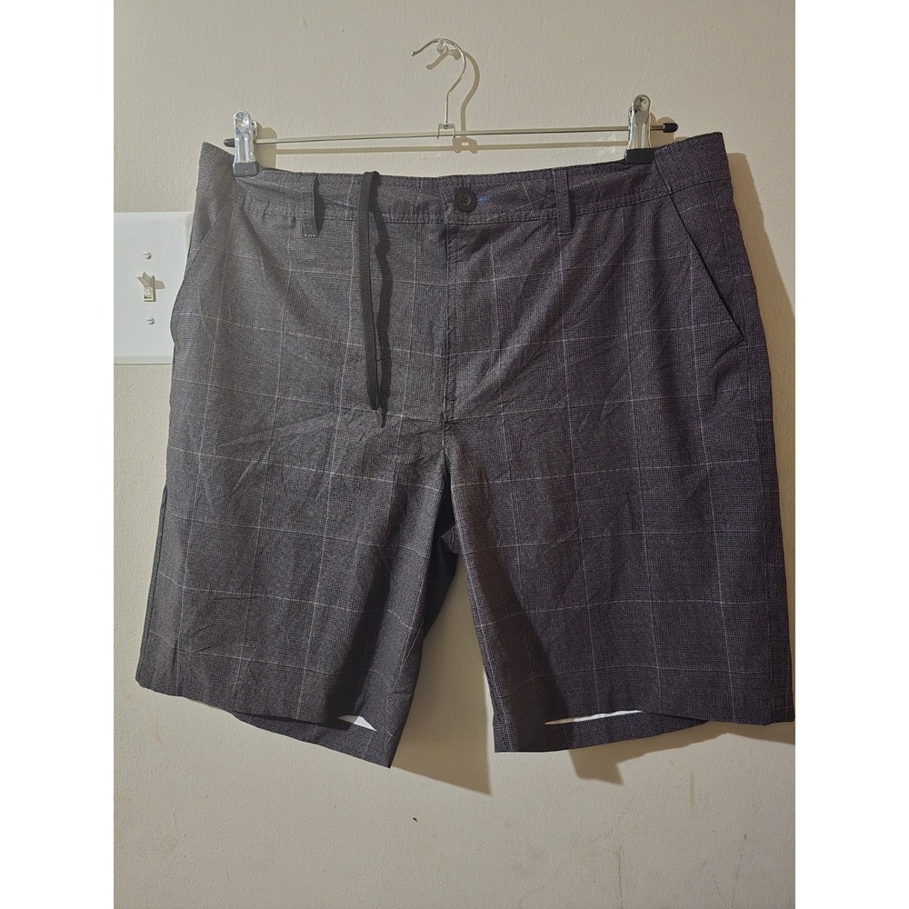 George Men's Gray Plaid Chino Shorts Flat Front Button Slash Pockets